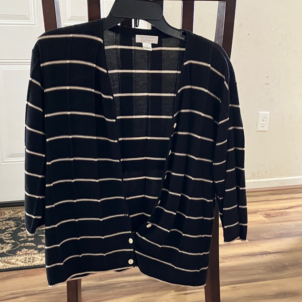 Christopher & Banks Navy and Cream Striped Cardigan